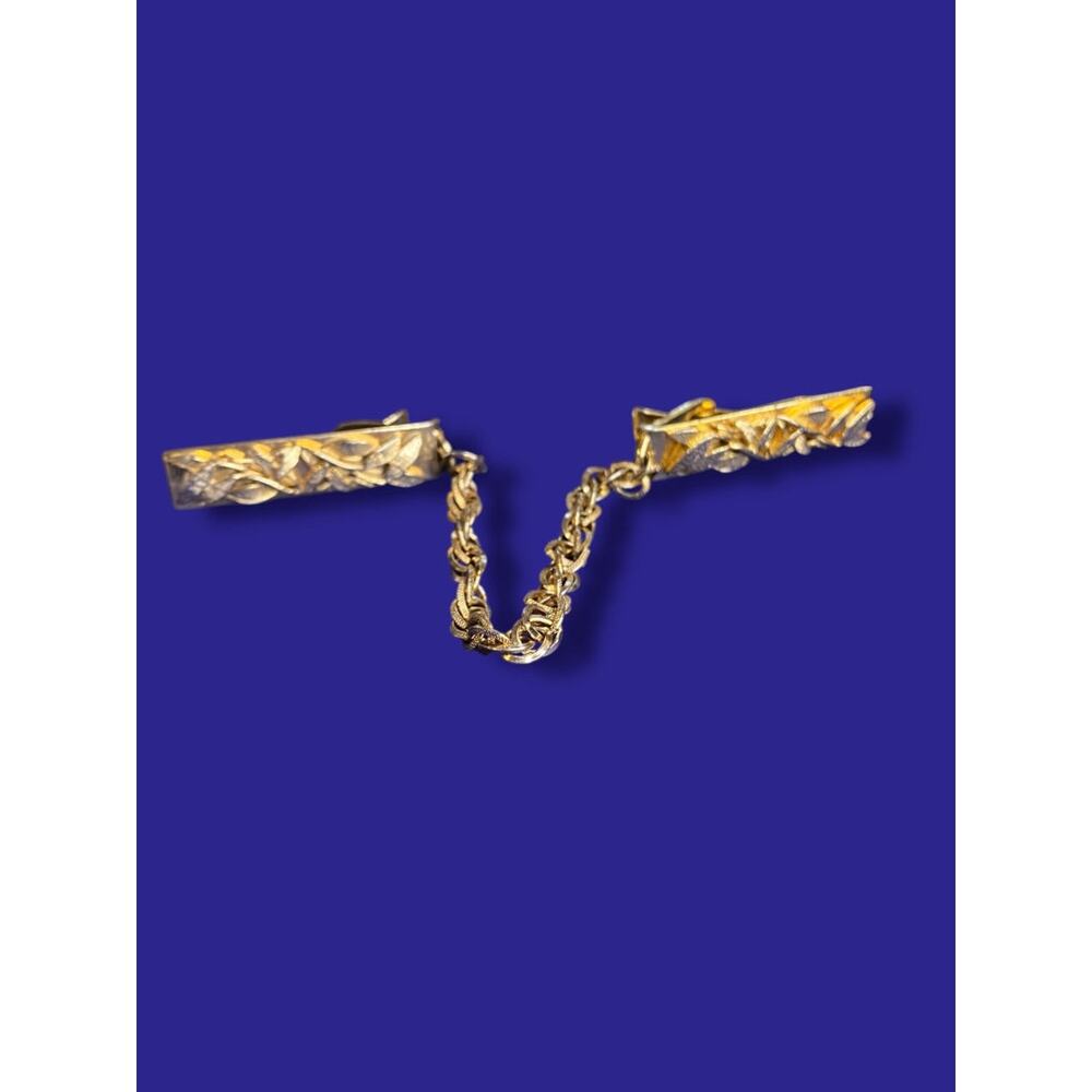 Vintage Goldtone Sweater Clip Bar Clips Vine Design Chain